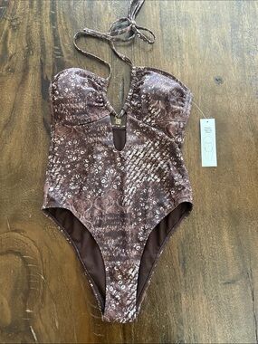 No Boundaries Brown Patterned One-Piece Swimsuit